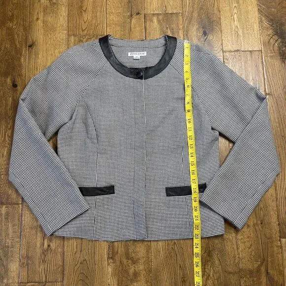 Pendleton Womens Virgin Wool Houndstooth Leather Trim Blazer Jacket Size 10 - Picture 3 of 6